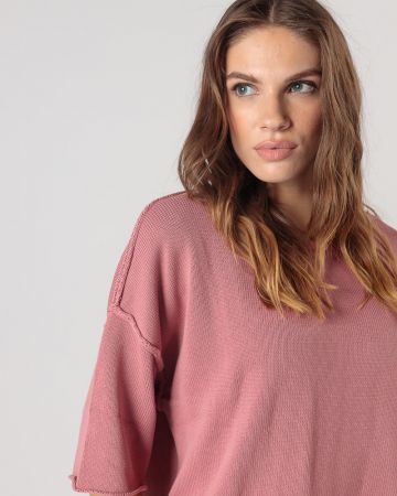 RÓZSASZÍN NŐI RÖVID UJJÚ KÖTÖTT PULÓVER 2D24FW6525SS1124