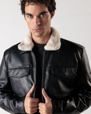 FEKETE FÉRFI VEGÁN BŐR KABÁT 1D24FW3019KA9000