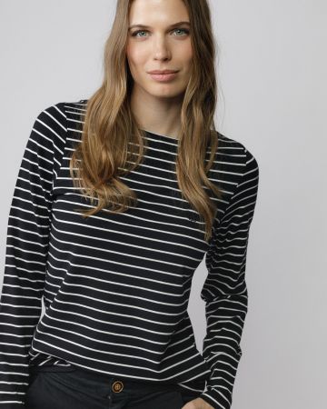 FEKETE NŐI HOSSZÚ UJJÚ CSÍKOS PÓLÓ 2D25FW4534LS0205