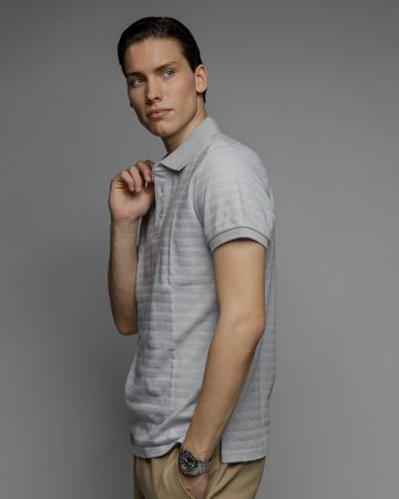 SZÜRKE FÉRFI RÖVID UJJÚ GALLÉROS PÓLÓ 1D26SS4015SS0101